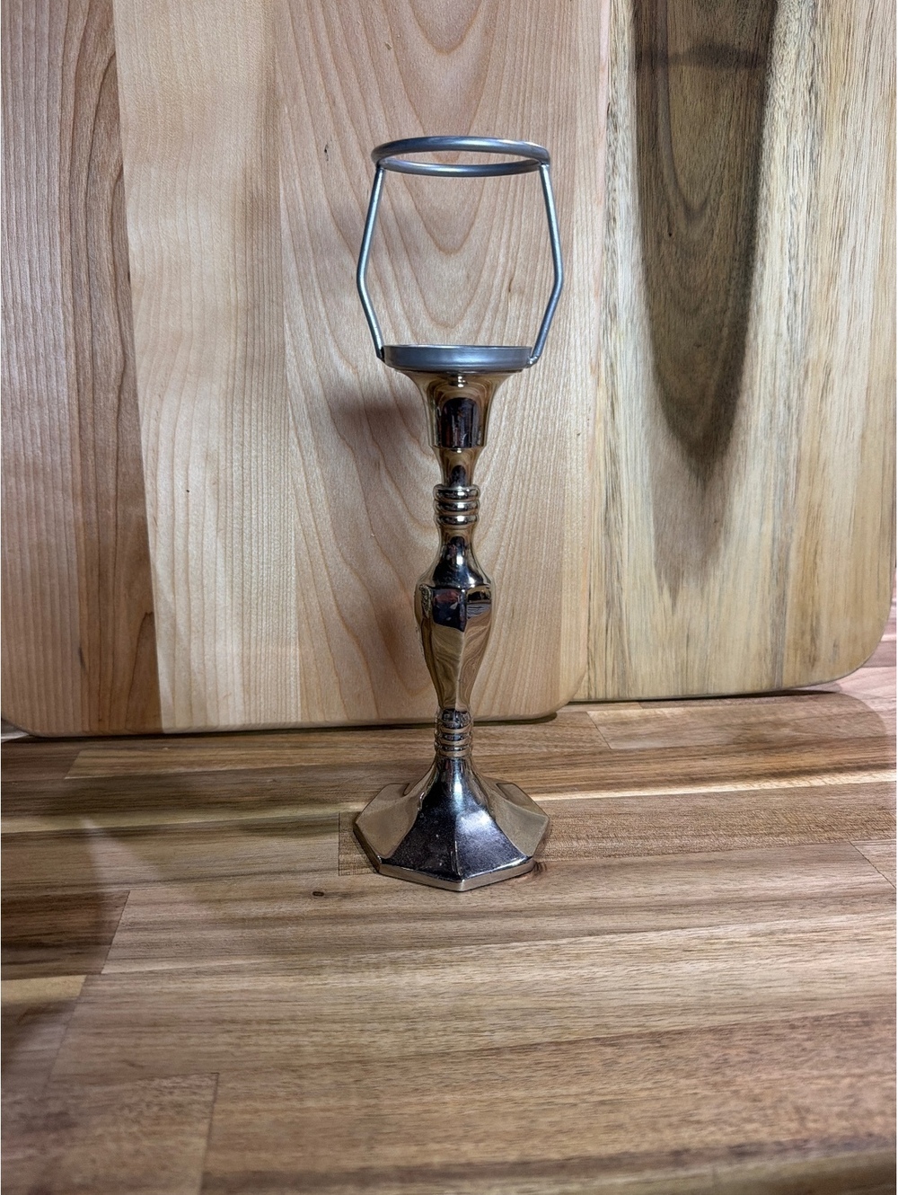 Vintage Silver Tone Candelabra Candle Holder with Octagonal Base
